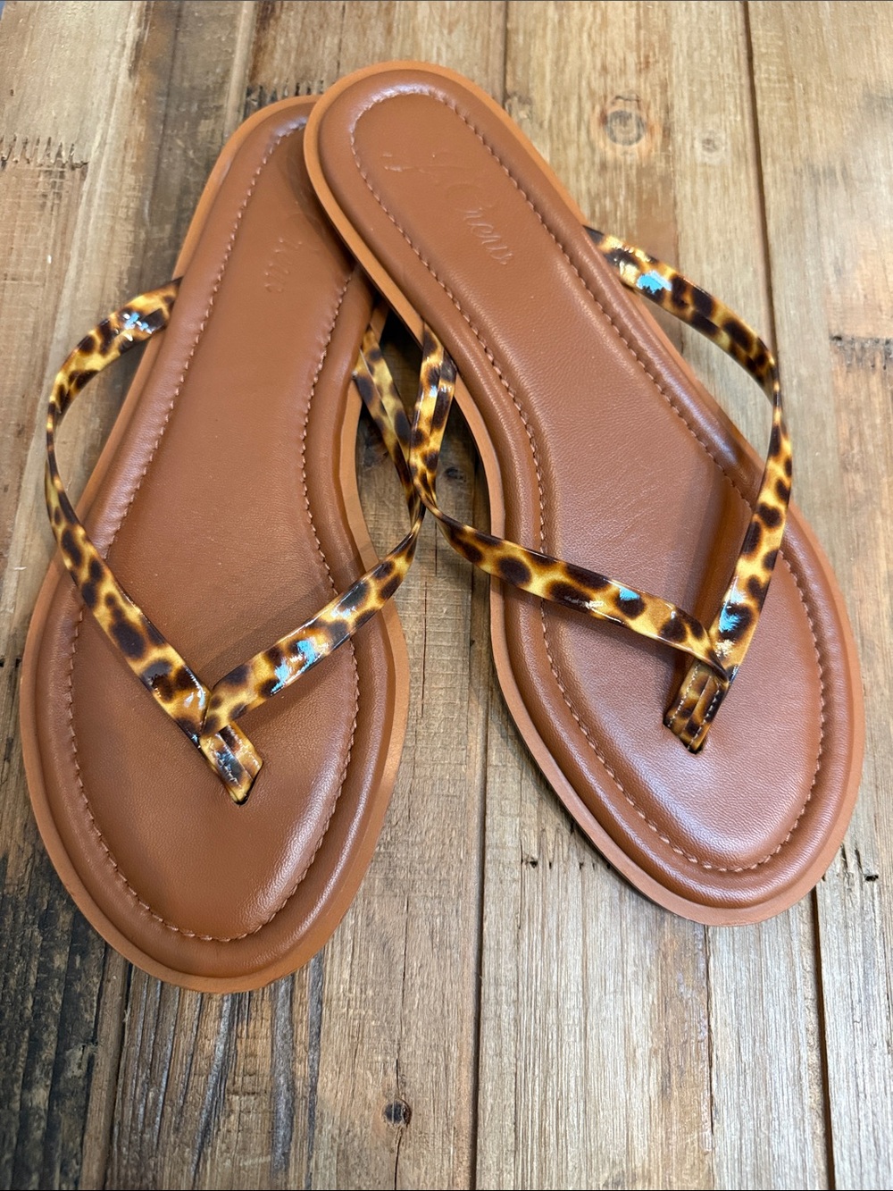 J. Crew Saddle Brown Flip Flop Sandals with Tortoiseshell Straps